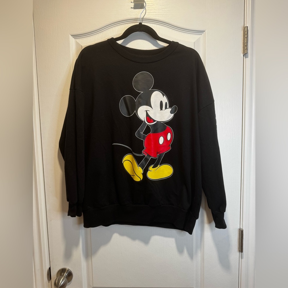 225-Disney Mickey Mouse Black Oversized Sweatshirt Graphic Pullover Size S